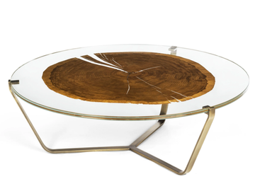 CORTINA - Low round wood and glass coffee table by VGnewtrend
