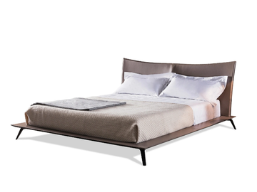 5900 ALA - Double bed with upholstered leather headboard by Vibieffe