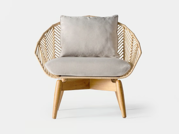 PLISSÉ RATTAN - Rattan and mahogany easy chair with integrated cushion by Vical Home