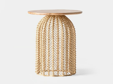 PLISSÉ RATTAN - Round mahogany and rattan high side table by Vical Home