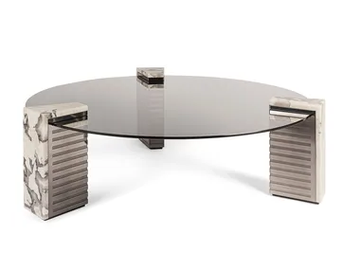 ADMETO - Round glass and steel coffee table for living room by Visionnaire
