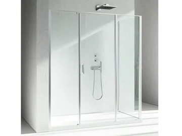 LINEA LM+LG - Corner tempered glass shower cabin with hinged door by VISMARAVETRO
