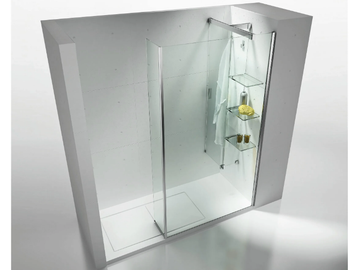 SCREEN - Tempered glass sliding panel with shelves and hooks by VISMARAVETRO