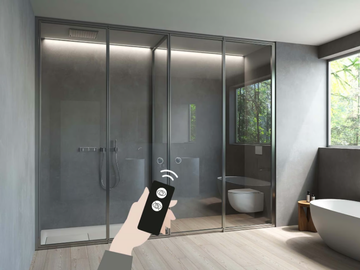 SUITE + SECURPLUS LCD GLASS - Glass and aluminium shower cabin with hinged door by VISMARAVETRO