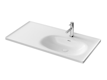 EQUAL - Wall-mounted ceramic washbasin with integrated countertop by VitrA Bathrooms