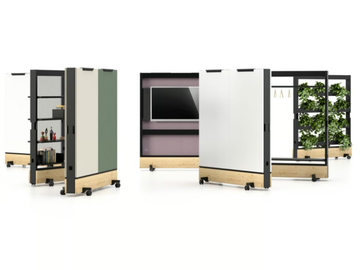 DANCING WALL - Freestanding steel and wood office screen with casters by Vitra