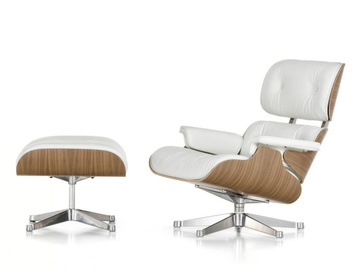 EAMES LOUNGE CHAIR & OTTOMAN WHITE VERSION - Swivel leather armchair with footstool by Vitra