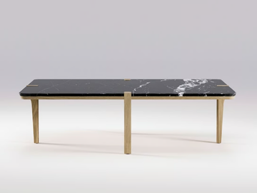 CORNER - Low rectangular marble and solid wood center / side table by Wewood