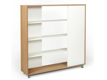 ADALA - Open divider wood veneer bookcase with casters by Woodman