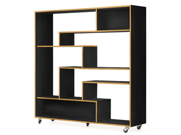 SOUTHBURY BLACK - Open divider melamine-faced chipboard bookcase with casters by Woodman