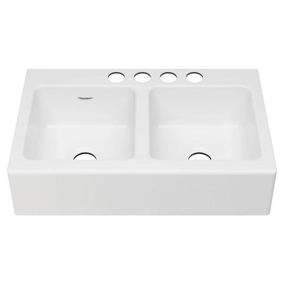 Delancey 36 x 22-Inch Cast Iron 4-Hole Undermount Double-Bowl Apron Front Kitchen Sink
