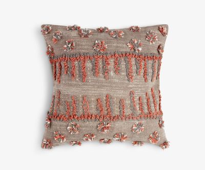 Medium Square Grey with Orange Lines Cushion