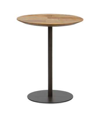 Cute round side table made of recycled teak and black lacquered steel 45 x 55 cm