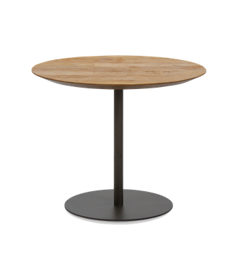 Cute round side table made of recycled teak and black lacquered steel 55 x 45 cm
