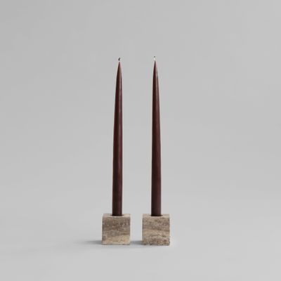 Cube Candle Holder -  Silver Travertine