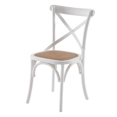 French Cross White Dining Chair With Rattan Seat | 1825 Interiors