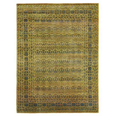 Green Transitional Wool Silk Blend Rug