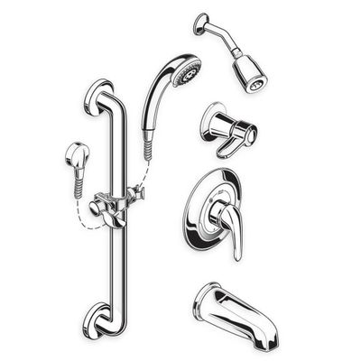 Commercial Shower Systems 1.5 GPM 36-in. 3-Function Hand Shower Kit with Slide-Grab Bar and Diverter Tub Spout