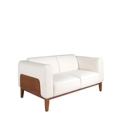 Sofa 2 seater upholstered in leather with frame wood walnut