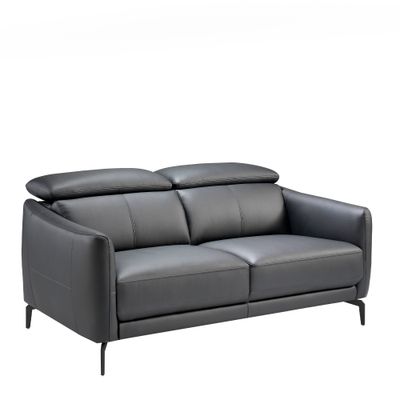 Sofa 2 seater upholstered in leather with legs steel black