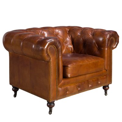Armchair chesterfield leather brown conac