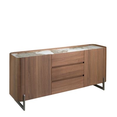 Sideboard walnut and steel oscuro metallic with tapa marble porcelain