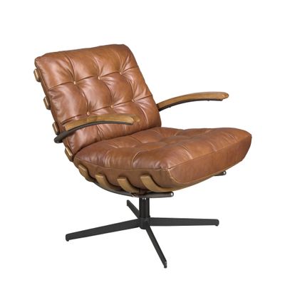 Armchair swivel leather brown oscuro and walnut