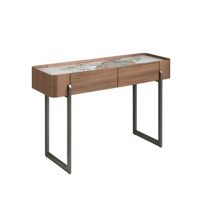 Console rectangular marble porcelain, walnut and steel oscuro metallic