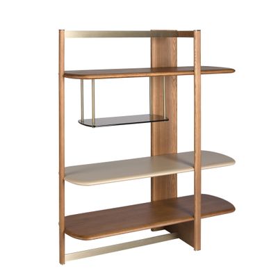 Shelving unit rectangular right walnut claro and wood greige