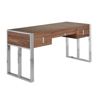 Desk office wooden walnut and steel chrome
