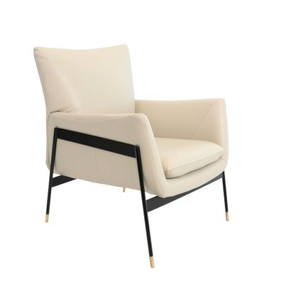 Armchair upholstered in leather and legs steel black