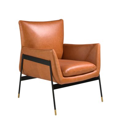 Armchair upholstered in leather and legs steel black