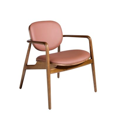 Armchair upholstered in faux leather and legs wood fresno