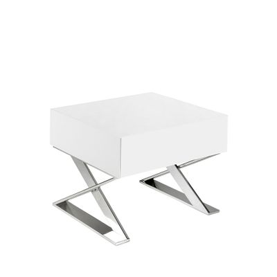 Bedside table noche wooden white and steel chrome