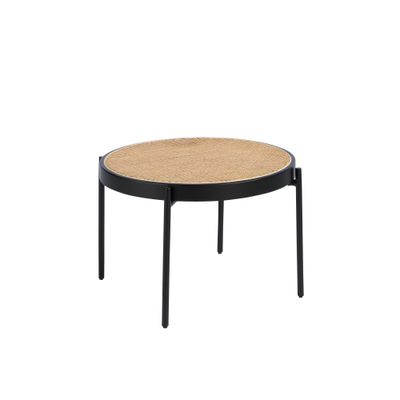 Coffee table round rattan and steel black