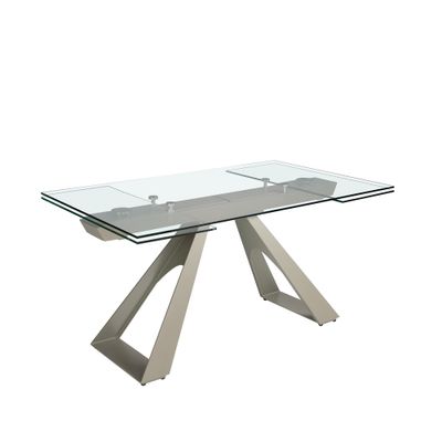 Dining table extending rectangular tempered glass and steel grey taupe