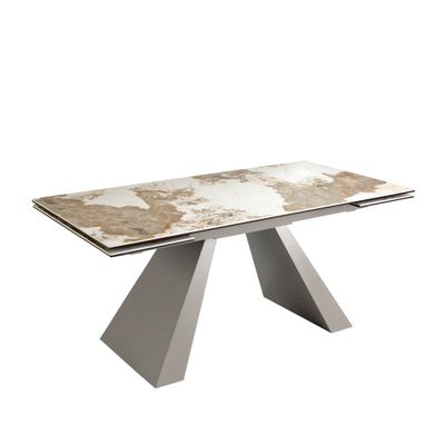 Dining table extending rectangular marble porcelain and steel grey taupe