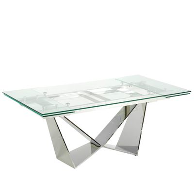 Dining table extending tempered glass and steel chrome