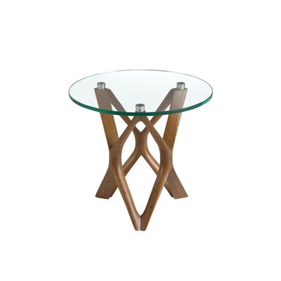 Table rincon round tempered glass and walnut