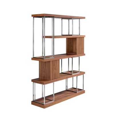 Shelving unit wooden walnut and stainless steel chrome