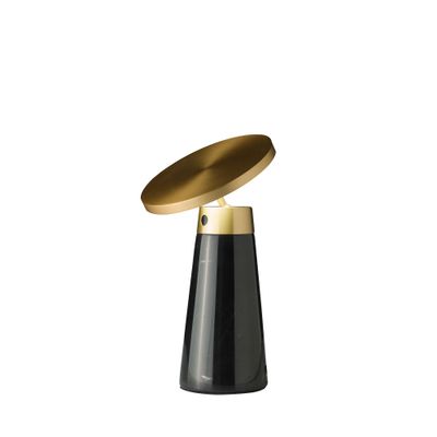 Lamp sobretable in marble nero marquina and steel pulido gold
