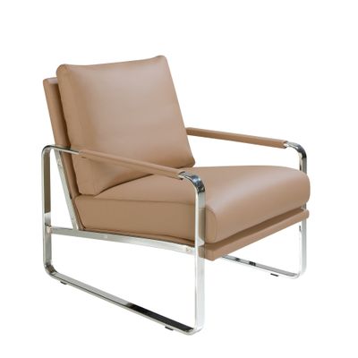 Armchair upholstered faux leather and legs steel chrome