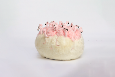 Mini pouf flamingo fluffy balls