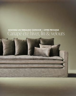 Canapé Bohême 260 cm lin Terralino écorce & velours Tsar écorce