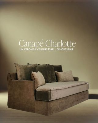 Canapé daybed Charlotte 200 cm en lin Vérone chenille soft washed arabica