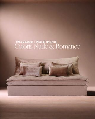 Canapé Mille Et Une Nuit 180 cm en lin lavé Capri rose romance & velours Tsar rose nude
