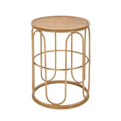 tavolino basso rotondo in metallo e rattan 55x40x40cm Samui