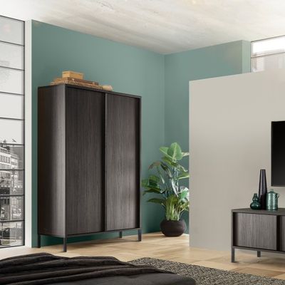 Armadio credenza design moderno 2 ante 4 vani legno nero Bogarde Steel