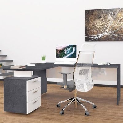 Scrivania moderna ad angolo 180x160 con cassettiera 3 cassetti New Selina Report