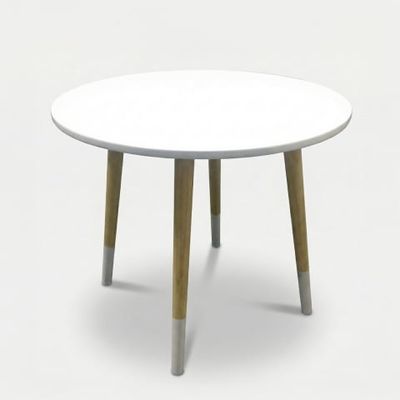 Tavolino basso tondo bianco in legno MDF per salotto 48x48 Mokai
